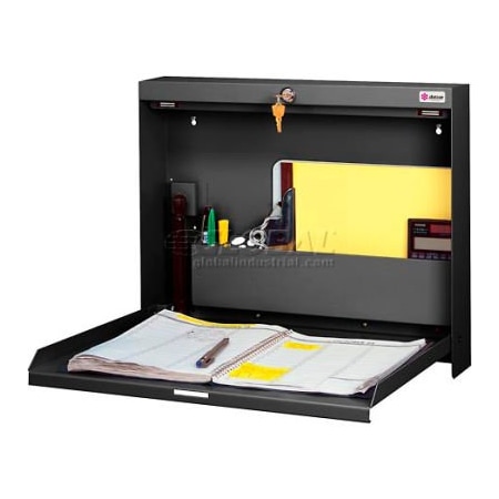 Datum Filing Systems Datum WallWrite Locking, Folding Wall Mount Desk, 20"W x 3-3/8"D x 16-3/8"H, Black WW-100-T25